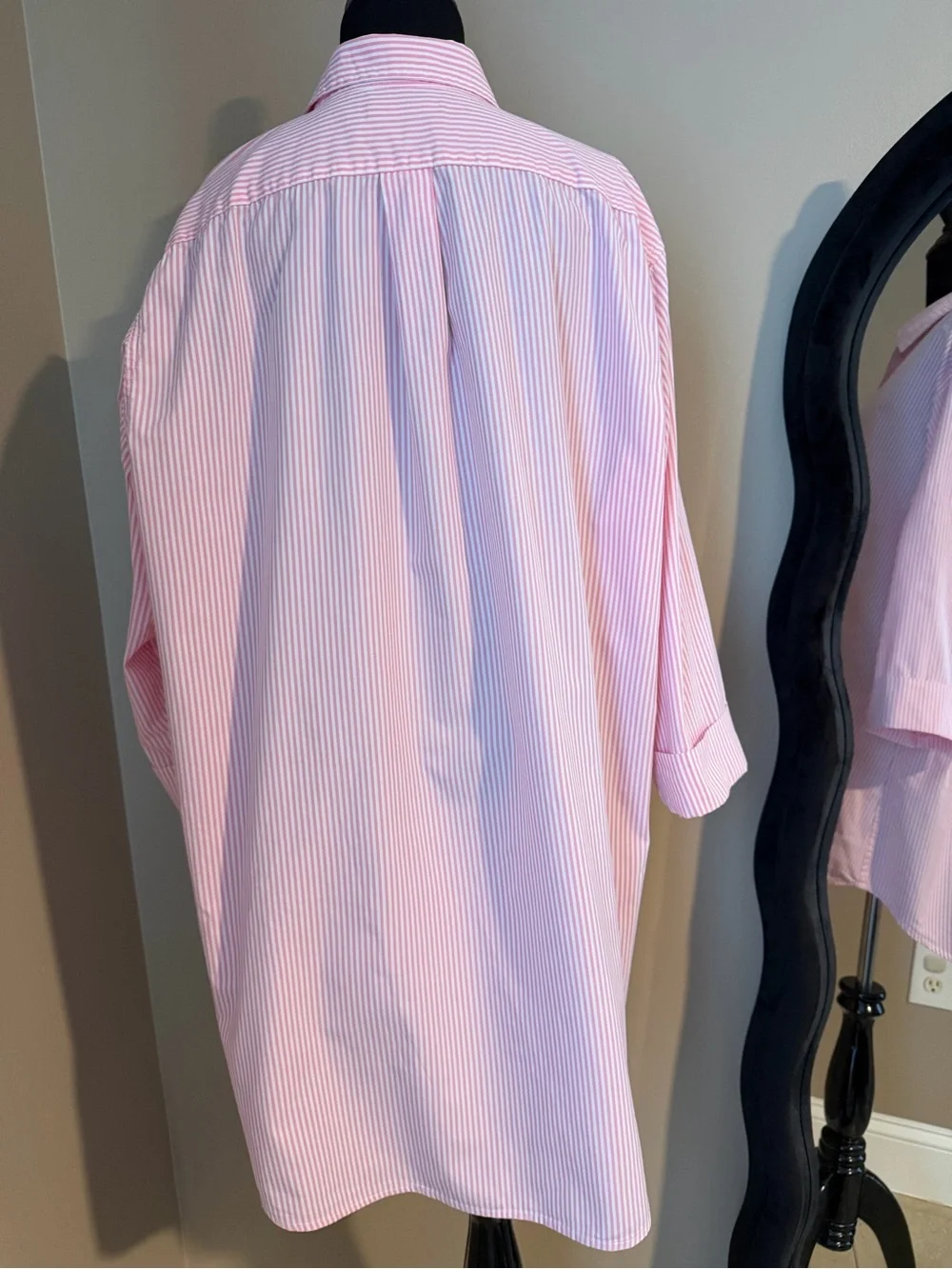 Lauren Ralph Lauren Pink Striped Cotton Poplin Sleep Shirt / Nightshirt - SizeXL